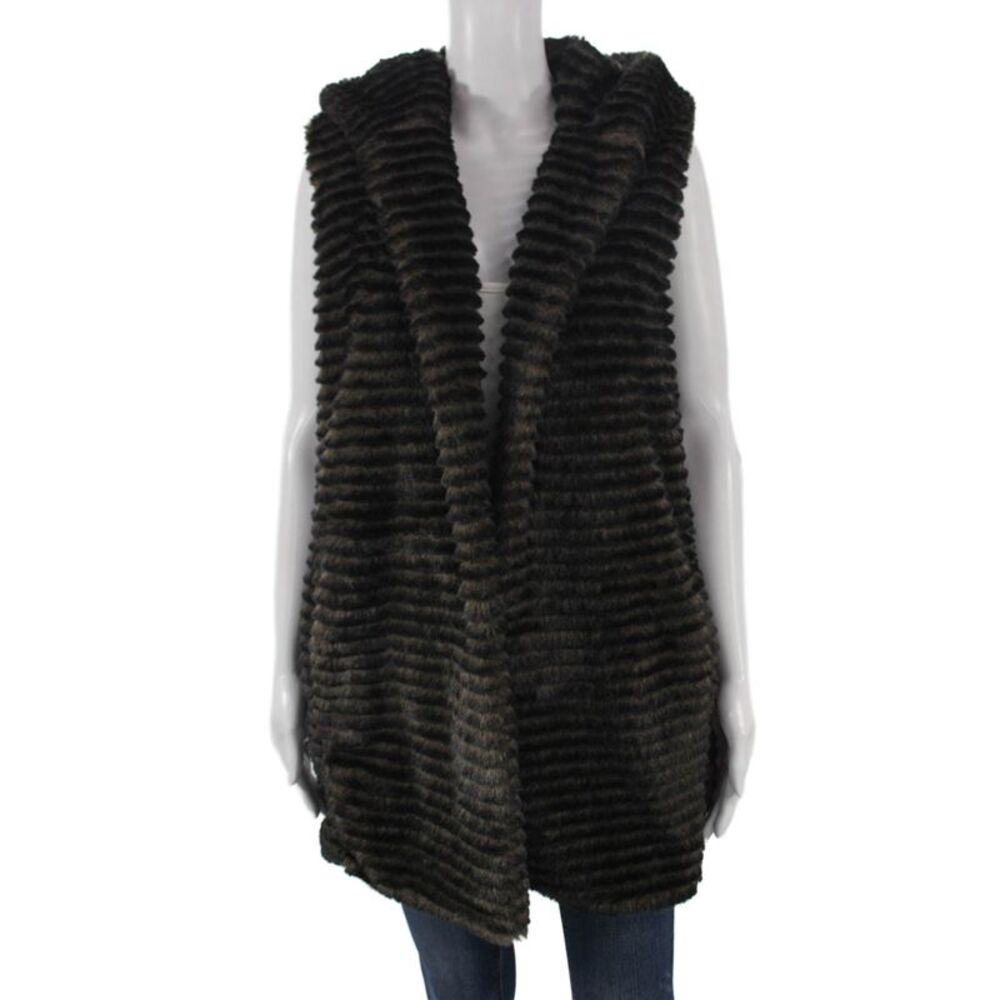 Capote Womens Sleeveless Striped Brown Polyester Jacket Size L
